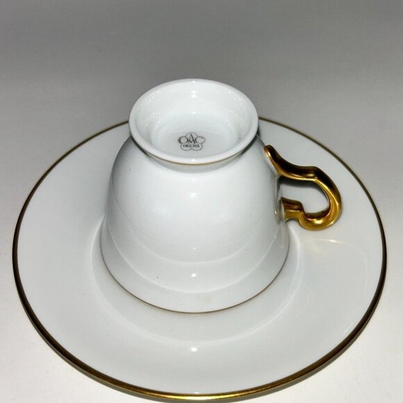 Okura Art White Porcelain Tea Cup and Saucer Set Japan 24K Gold Rims - Picture 7 of 14